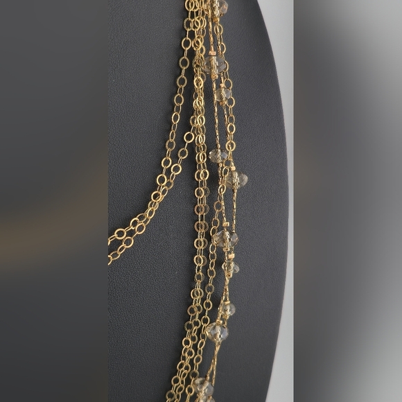 Gold Tone Multi-Strand Chain Necklace with Glass Bead Accents 20" Layered - Picture 2 of 16